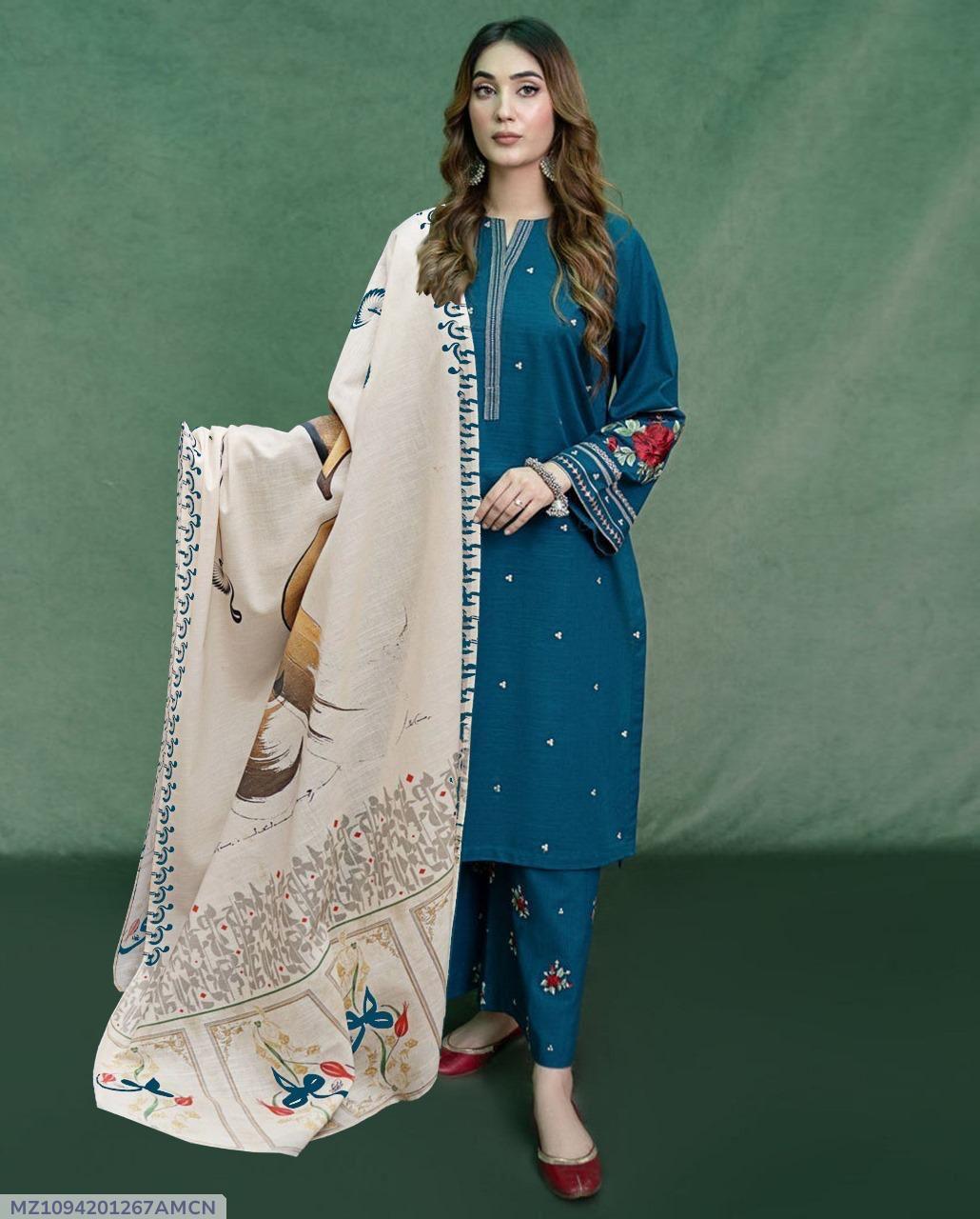 3pcs womens unstiched embroidered suit